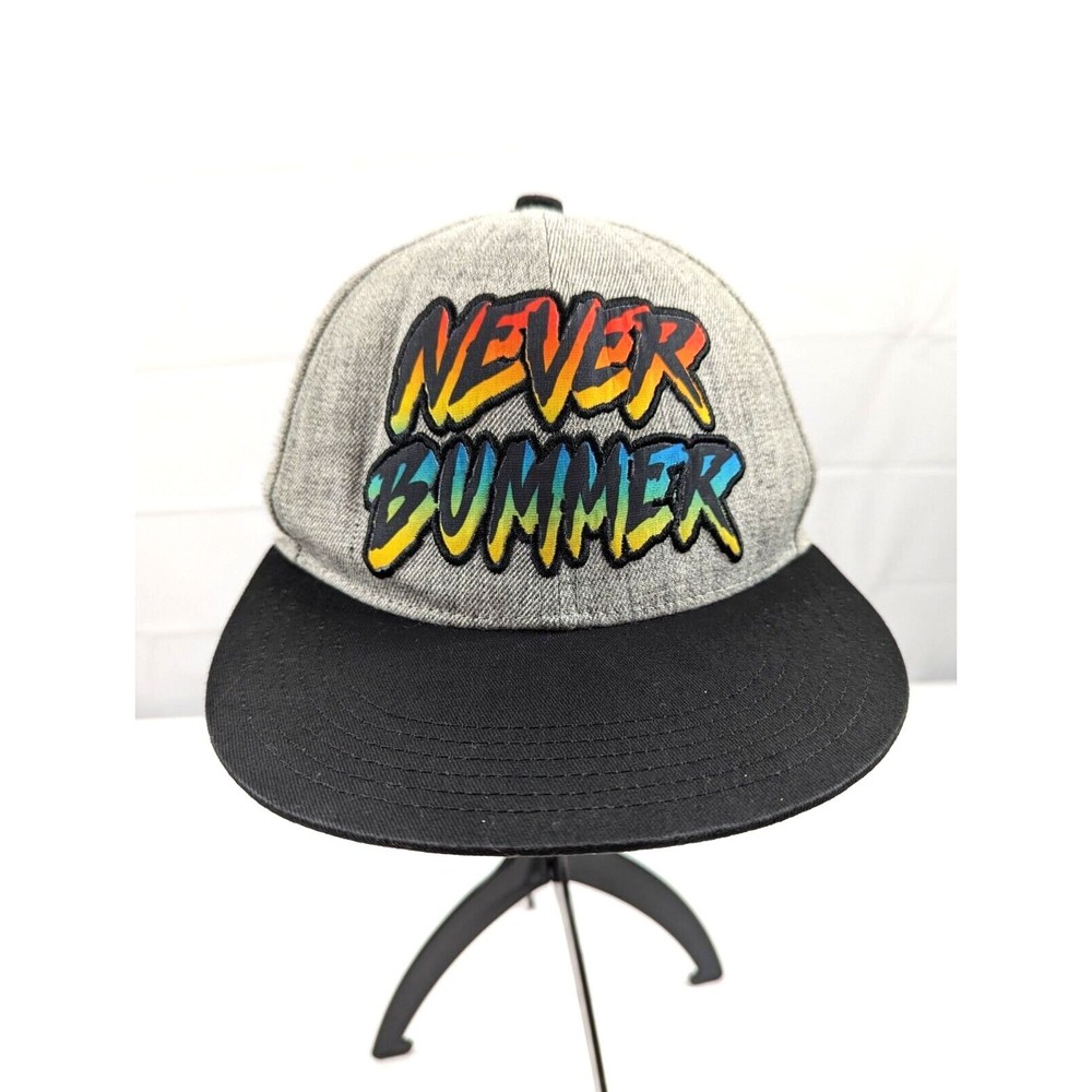 Never Bummer Hat Cap Adjustable SnapBack One‎ Size Youth Gray Surfing Surfer
